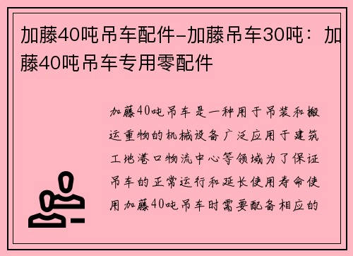 加藤40吨吊车配件-加藤吊车30吨：加藤40吨吊车专用零配件