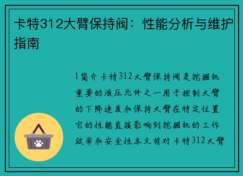 卡特312大臂保持阀：性能分析与维护指南